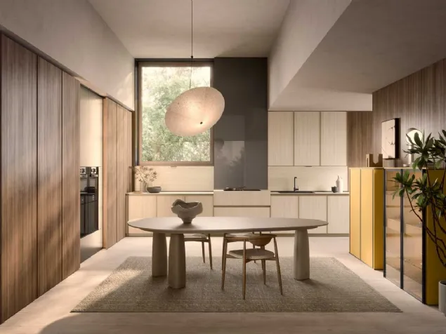 Cucina Moderna Coco angolare in laminam travertino e essenza di Dibiesse