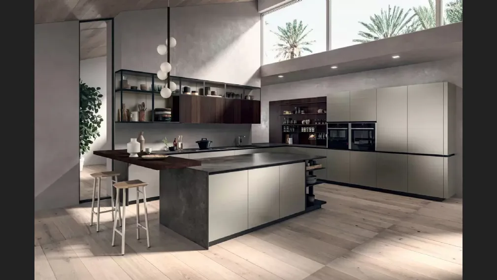 Cucina Moderna Area 22 Job con penisola in laccato metallizzato di Dibiesse