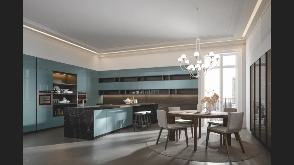 Cucina Moderna Era con penisola in PVC laccato opaco di Home Cucine