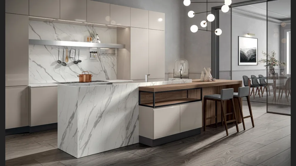 Cucina Moderna con isola Era con isola in PVC laccato lucido di Home Cucine
