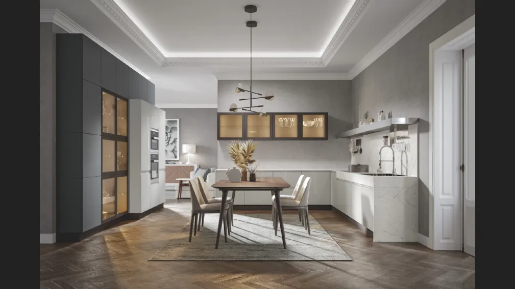 Cucina Moderna Era angolare in PVC laccato lucido e opaco di Home Cucine