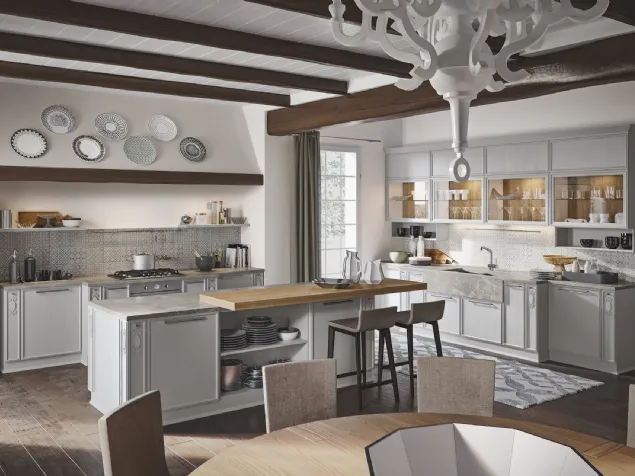 Cucina Moderna con isola Estetica 10 in legno di frassino con top in marmo di Home Cucine