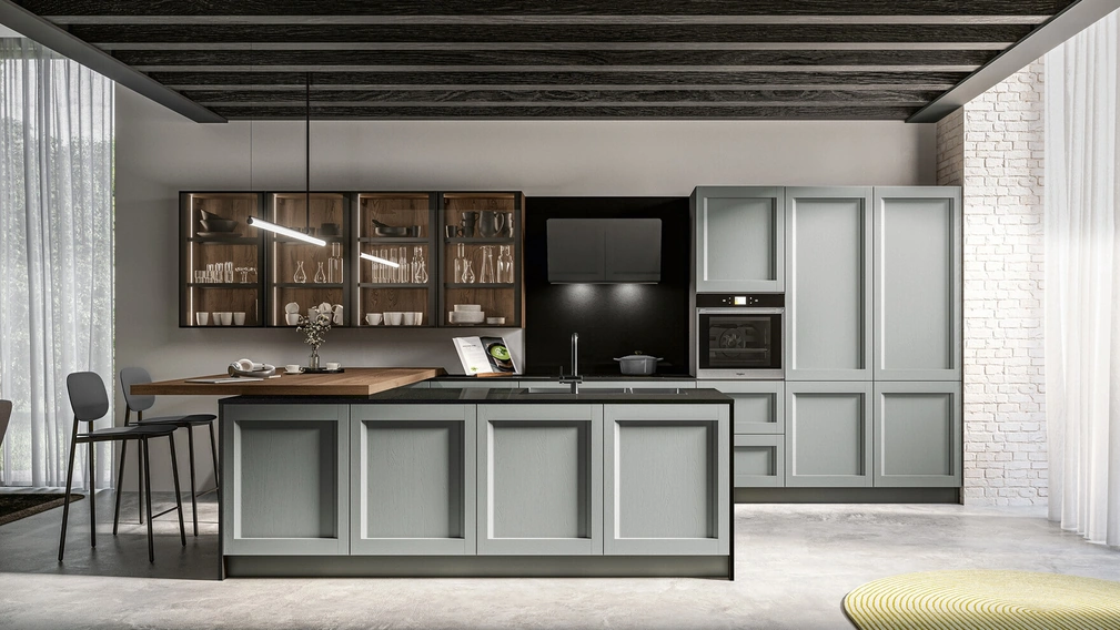 Cucina Moderna con penisola in laccato a poro aperto Frida di Arredo3