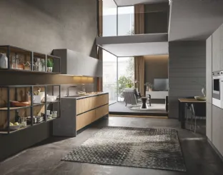 Cucina Moderna lineare Genesi 01 in melaminico finitura Cortina e Urban di Home Cucine