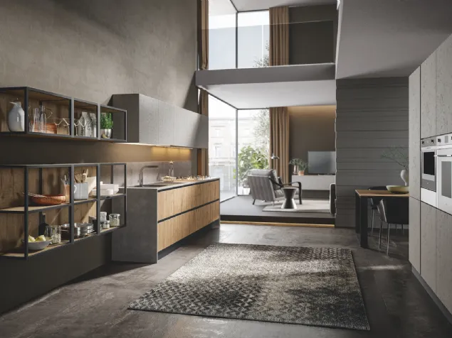 Cucina Moderna lineare Genesi 01 in melaminico finitura Cortina e Urban di Home Cucine