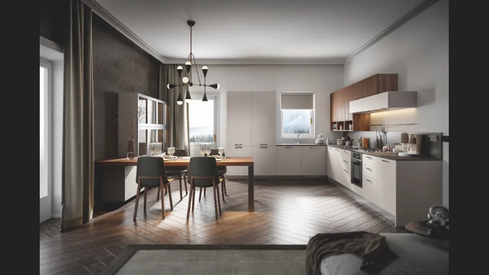 Cucina Moderna Genesi angolare in finitura pet Duna di Home Cucine
