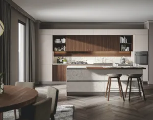 Cucina Moderna con isola Genesi 06 in melaminico e Pet laccato opaco di Home Cucine