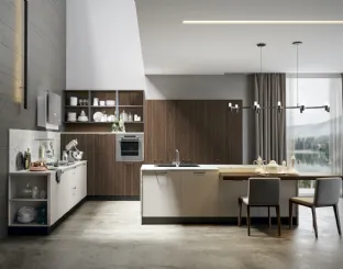 Cucina Moderna Genesi con isola in finitura pet Duna di Home Cucine