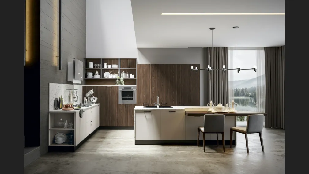 Cucina Moderna Genesi con isola in finitura pet Duna di Home Cucine