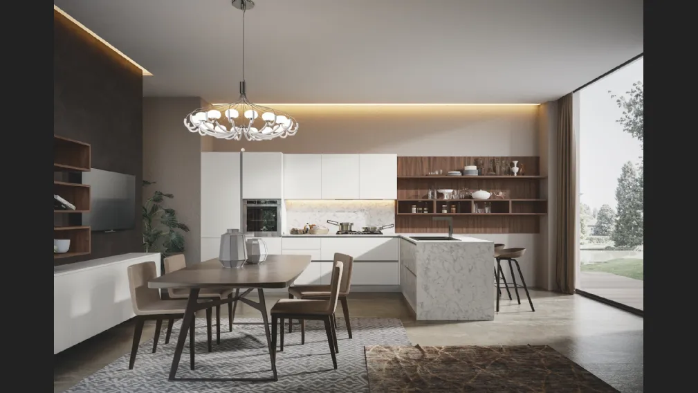 Cucina Moderna Genesi con penisola in pet Camelia di Home Cucine