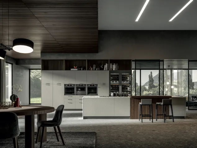 Cucina Moderna con isola Genesi 11 in melaminico finitura Notturno e Deserto di Home Cucine