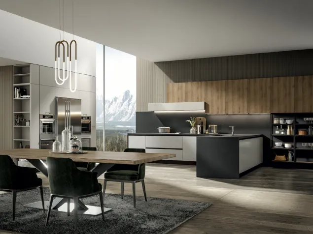 Cucina Moderna Genesi con penisola in pet Duna di Home Cucine