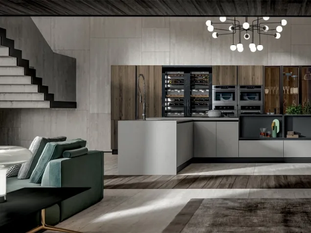 Cucina Moderna con isola Genesi 10 in melaminico finitura Notturno e Rioplata di Home Cucine