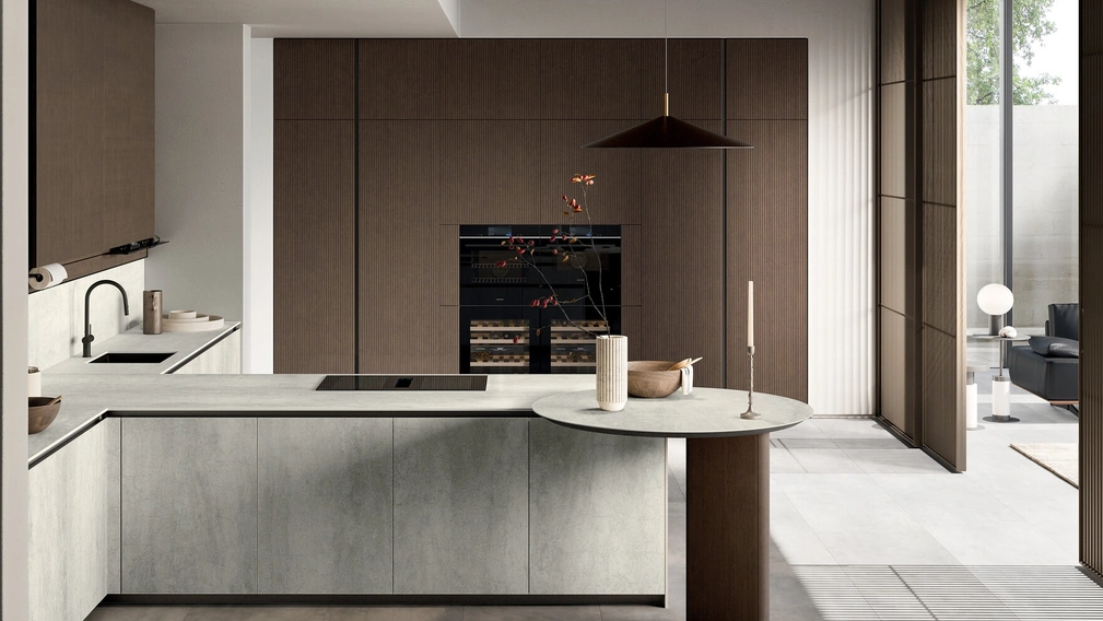 Cucina Moderna in gres con penisola Glass di Arredo3
