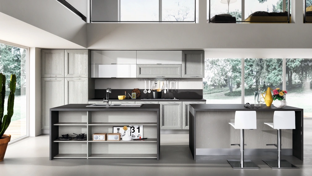 Cucina Moderna in frassino Metropoli con doppia isola di Home Cucine