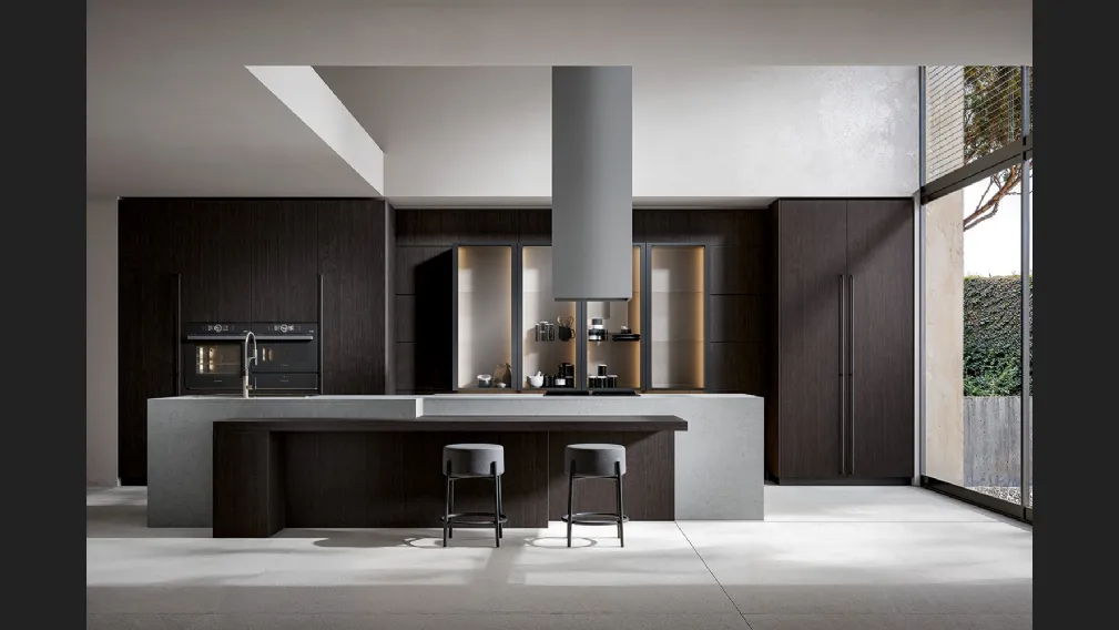 Cucina Moderna Infinity in essenza Carbon con isola di Home Cucine
