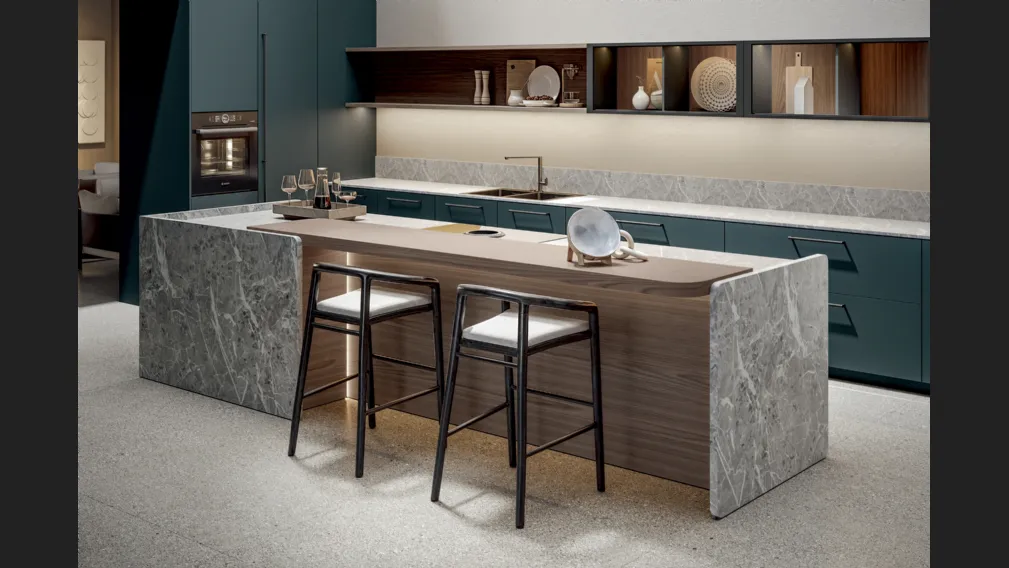 Cucina Moderna Infinity in laccato Mare con isola di Home Cucine
