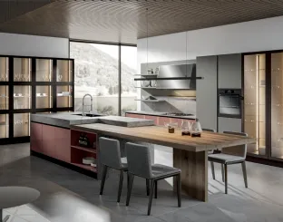 Cucina Moderna Klee in laccato Rosa con isola di Home Cucine