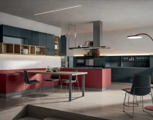 Cucina Moderna con penisola Klee 06 in laccato opaco e lucido di Home Cucine