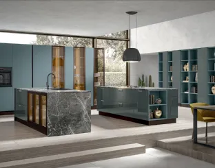 Cucina Moderna in laccato opaco Klee con doppia isola in laccato lucido di Home Cucine
