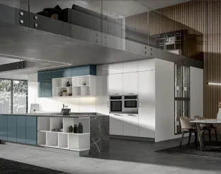 Cucina Moderna Klee con penisola Navy e Seta di Home Cucine