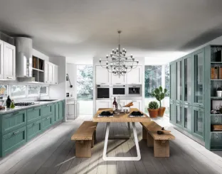 Cucina in legno di frassino color verdemarino e bianco Metropoli 3 di Home Cucine