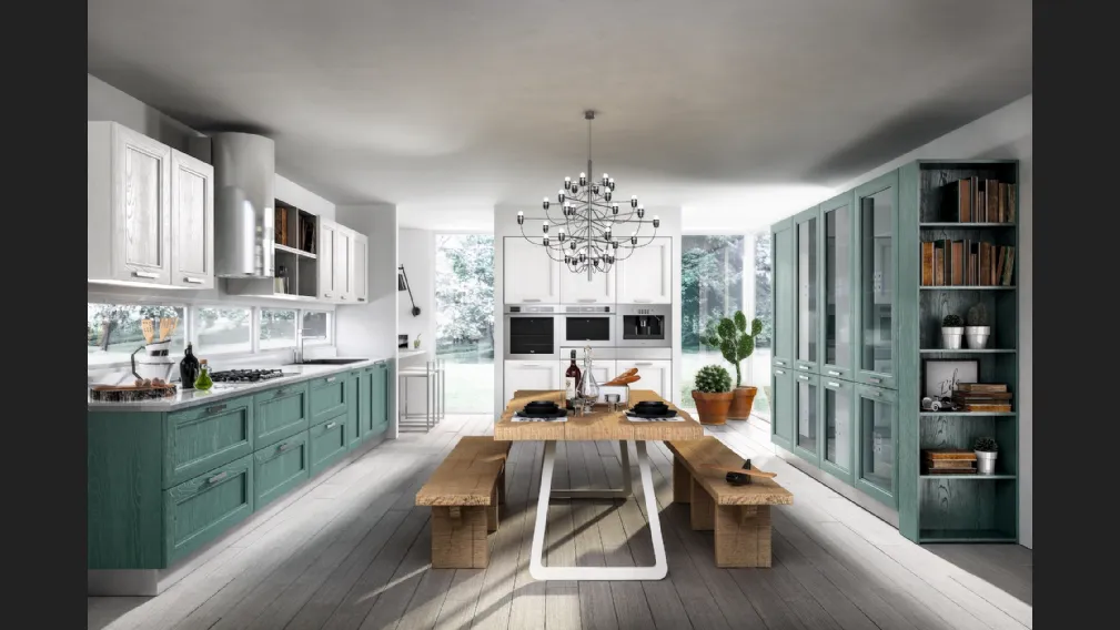 Cucina in legno di frassino color verdemarino e bianco Metropoli 3 di Home Cucine