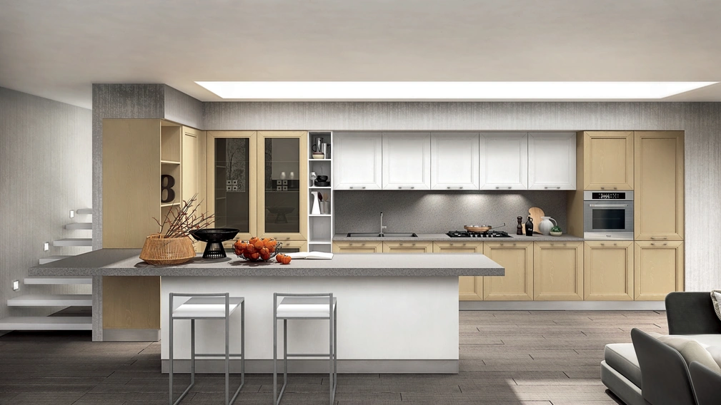 Cucina Moderna in frassino Metropoli con penisola di Home Cucine