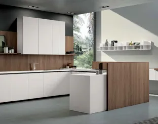 Cucina Moderna angolare Smart 04 in laminato bianco e noce di Nova Cucina