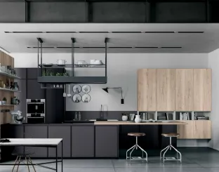 Cucina Moderna lineare Smart 05 in laccato opaco lavagna e laminato rovere chiaro di Nova Cucina