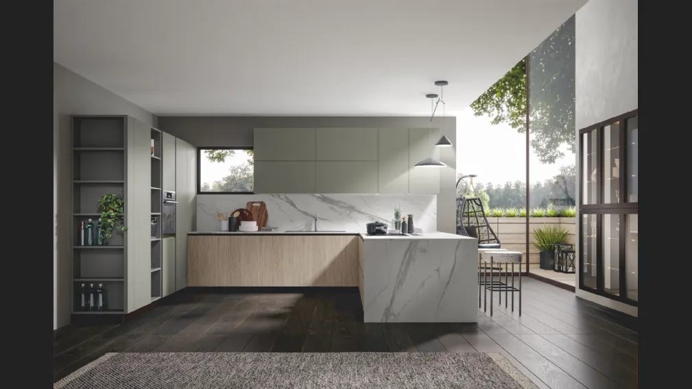 Cucina Moderna Palù con penisola in PVC di Home Cucine