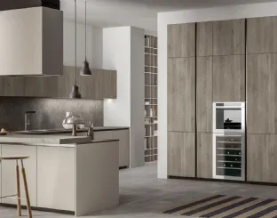 Cucina Moderna con penisola Smart 09 in laccato opaco e laminato legno nordico di Nova Cucina