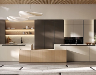 Cucina Moderna in laccato e impiallacciato con isola Time di Arredo3