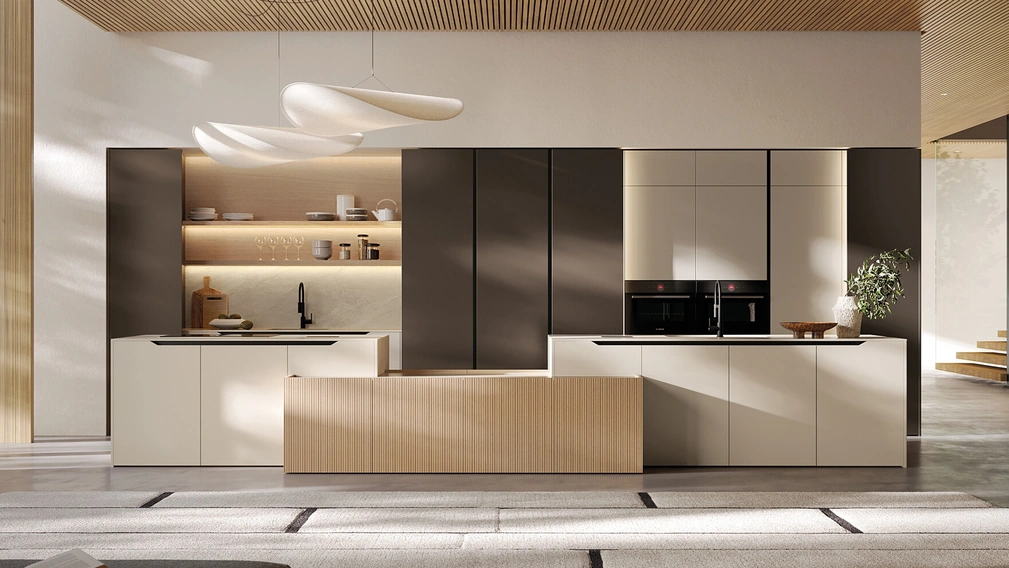Cucina Moderna in laccato e impiallacciato con isola Time di Arredo3