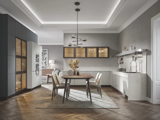 Cucina Moderna lineare Genesi 01 in melaminico finitura Cortina e Urban di Home Cucine